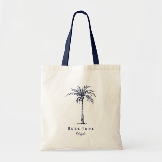 Bride Stam Navy Blue Tropical Palm Tree Custom Tragetasche (Vorne)