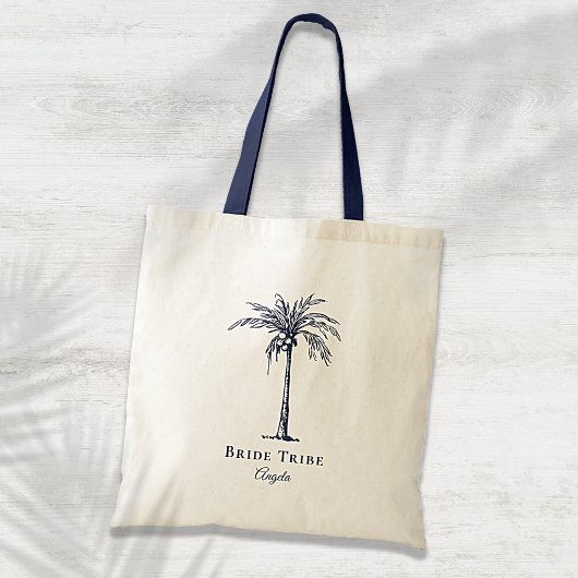 Bride Stam Navy Blue Tropical Palm Tree Custom Tragetasche