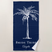 Bride Stam Navy Blue White Palm Tree Custom Strandtuch (Vorderseite)