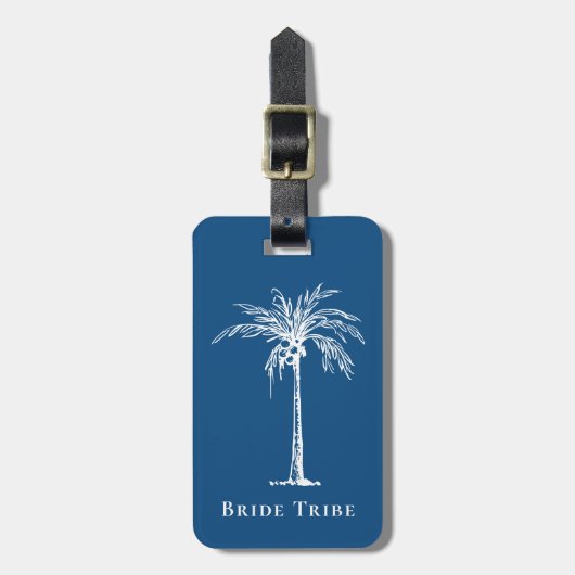 Bride Stamm Blue White Palm Tree Custom Gepäckanhänger (Vorderseite vertikal)