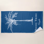 Bride Stamm Blue White Palm Tree Custom Strandtuch (Vorderseite)