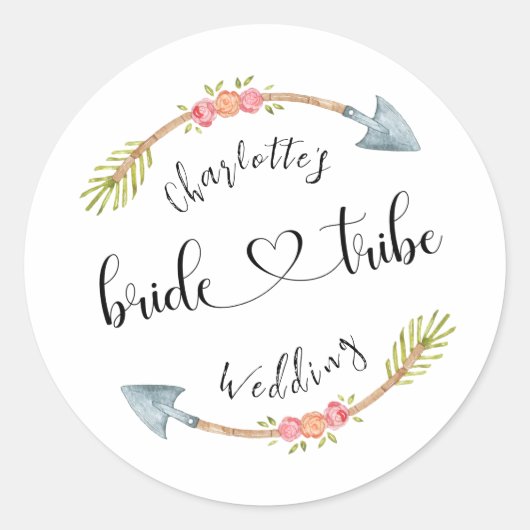 Bride Stamm Custom Watercolor Boho Wedding Party Runder Aufkleber (Vorderseite)