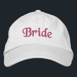Bride Stickhut : weiß mit rosa Buchstaben Bestickte Baseballkappe<br><div class="desc">Bride bestickt Baseball Cap von Called. Spaß für einen Junggeselinnen-Abschied! Die weiße Kappe mit rosa bestickten Buchstaben wird hier gezeigt. :: Vollständig anpassbar. Andere Hutfarben und -stile sind verfügbar.</div>