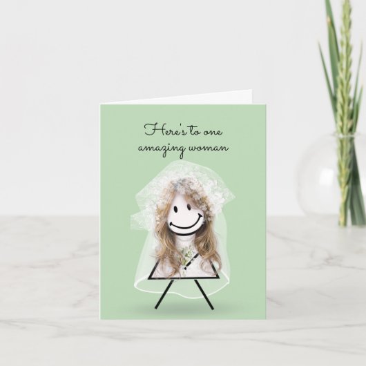 Bride Strichfigur-Mädchen mit Bridal Bouquet Karte (Vorderseite)