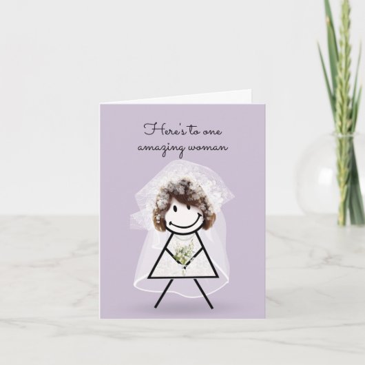 Bride Strichfigur-Mädchen mit Bridal Bouquet Karte (Vorderseite)