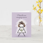 Bride Strichfigur-Mädchen mit Bridal Bouquet Karte (Gelbe Blume)