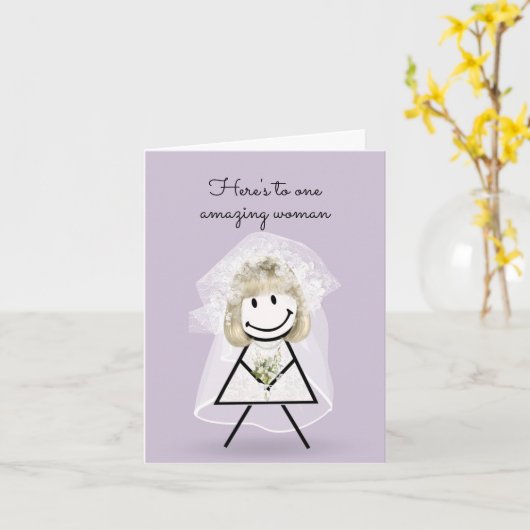 Bride Strichfigur-Mädchen mit Bridal Bouquet Karte (Gelbe Blume)