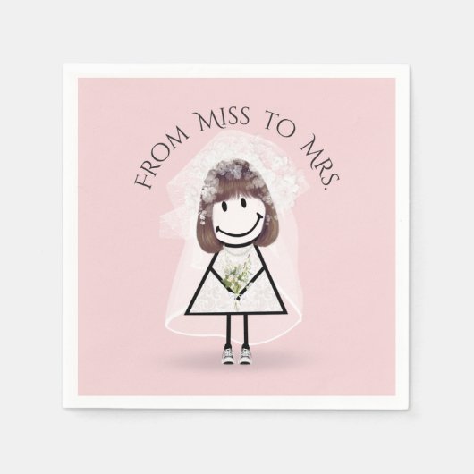 Bride Strichfigur-Mädchen mit Daisy Bouquet in Sne Serviette (Vorderseite)