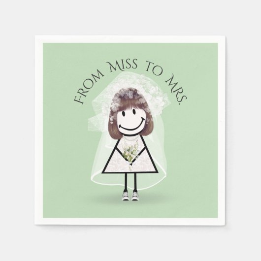 Bride Strichfigur-Mädchen mit Daisy Bouquet in Sne Serviette (Vorderseite)