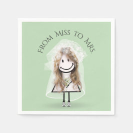 Bride Strichfigur-Mädchen mit Daisy Bouquet in Sne Serviette