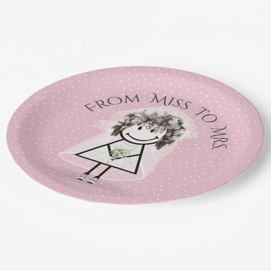 Bride Strichfigur-Mädchen mit Sneakers auf Punkten Pappteller (Schrägansicht)