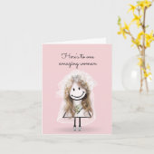 Bride Strichfigur-Mädchen mit Sneakers und Daisies Karte (Gelbe Blume)