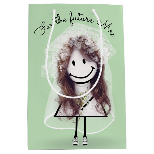 Bride Strichmännchen Girl mit Bouquet Mittlere Geschenktüte (Vorderseite)