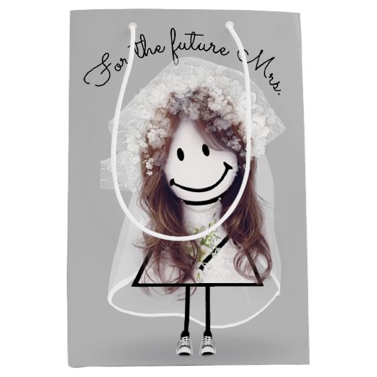 Bride Strichmännchen Girl mit Bouquet Mittlere Geschenktüte (Vorderseite)