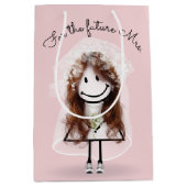 Bride Strichmännchen Girl mit Daisy Bouquet Mittlere Geschenktüte (Vorderseite)