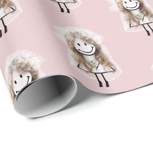 Bride Strichmännchen mit Daisy Bouquet Geschenkpapier (Rolleneckpunkt)