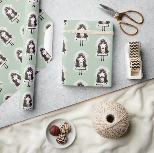 Bride Strichmännchen mit Daisy Bouquet Geschenkpapier (Kunsthandwerk)