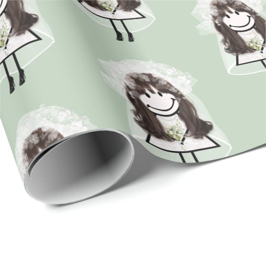 Bride Strichmännchen mit Daisy Bouquet Geschenkpapier (Rolleneckpunkt)