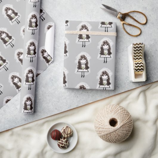 Bride Strichmännchen mit Daisy Bouquet Geschenkpapier (Kunsthandwerk)