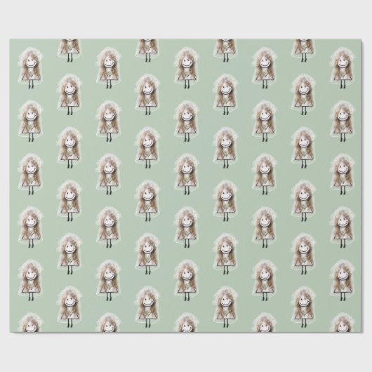 Bride Strichmännchen mit Daisy Bouquet Geschenkpapier (Flach)