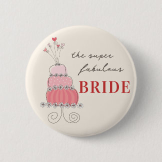 BRIDE Sweet Pink Chic Wedgecake Name Tag Button