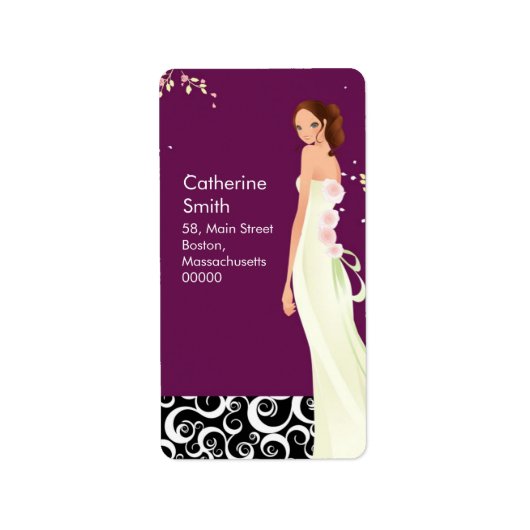 Bride Swirl Address Labels in Plum Adressaufkleber (Vorne)