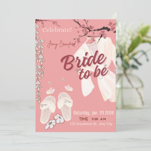Bride to Be Bridal Shower Invitation | Elegant Pin (Stehend Vorderseite)