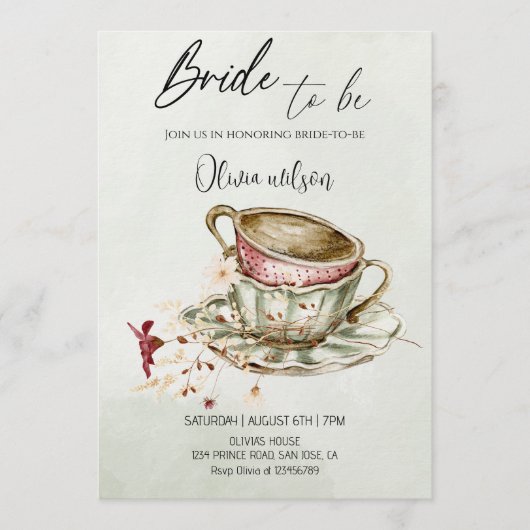 Bride-to-Be Bridal Shower  - Two Cups of Tea Theme Einladung (Vorderseite)