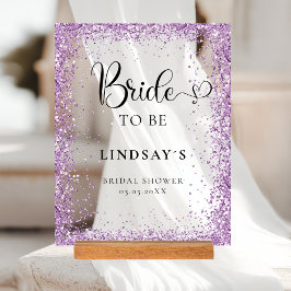 BRIDE TO BE! Purple Glitter Bridal Shower  Acrylschild