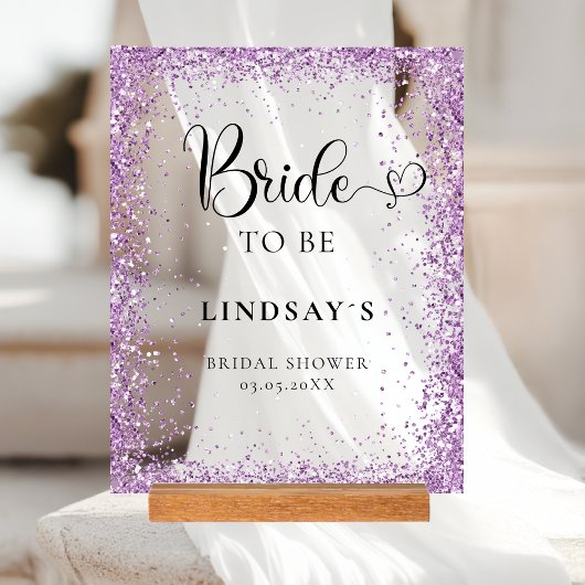 BRIDE TO BE! Purple Glitter Bridal Shower  Acrylschild
