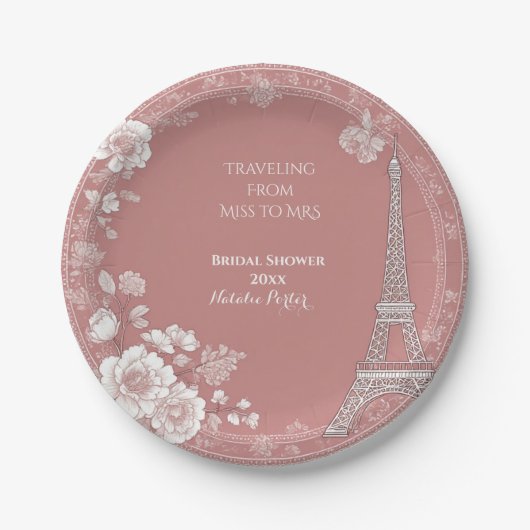 Bride to be Traveling from Miss to Mrs Blush Pink Pappteller (Vorderseite)