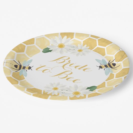 Bride to Bee Brautparty Honigwaben und Gänse Pappteller (Schrägansicht)