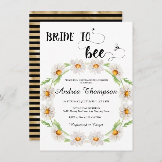 Bride to Bee | Brautparty in Aquarellfarben Einladung (Vorne/Hinten)