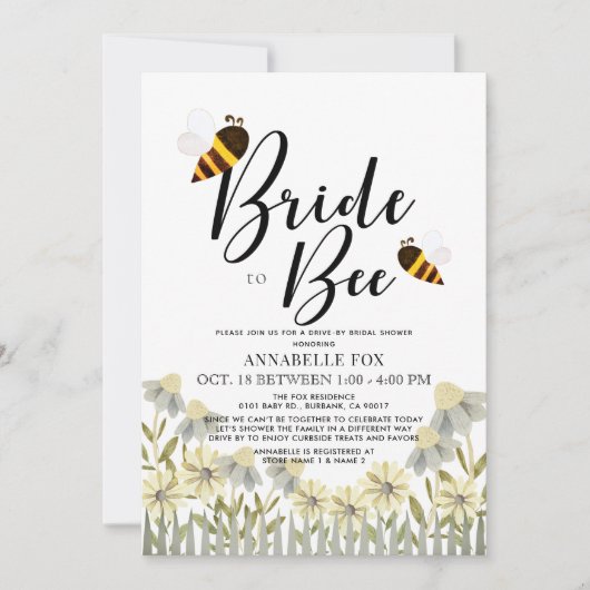 Bride to Bee Buffalo Karo Drive-by-Brautparty Einladung (Vorderseite)