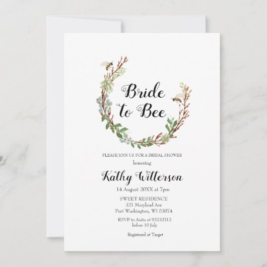 Bride to bee Greenery Brautdusche Einladung (Vorderseite)
