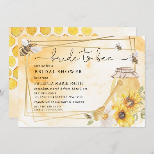 Bride To Bee Honeybee Floral Bridal Shower Einladung (Vorne/Hinten)
