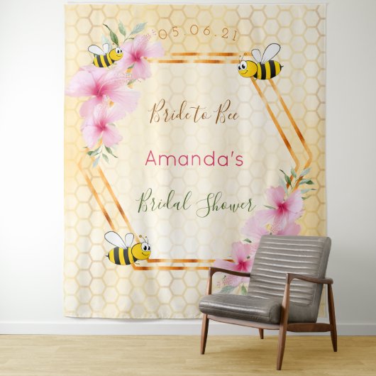 Bride to bee Honeycomb Rosa Florals Brautparty Wandteppich (Beispiel)