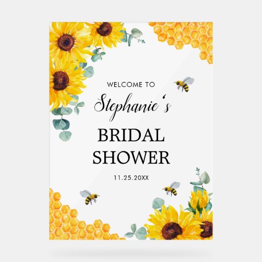 Bride to bee Sunflowers Honeycombs Brautparty Acrylschild (Vorderseite)