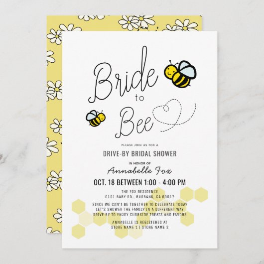Bride to Bee White Drive-by-Brautparty Einladung (Vorne/Hinten)