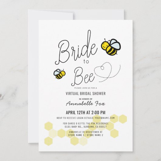 Bride to Bee White VIrtual Brautparty Einladung (Vorderseite)