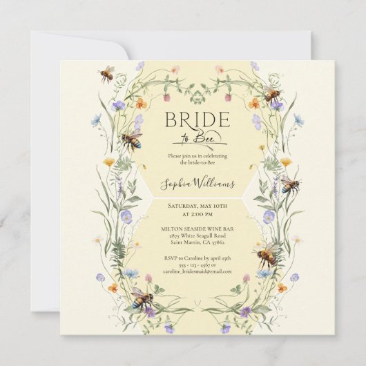 Bride to Bee Wildflower Bees Brautparty Einladung (Vorderseite)