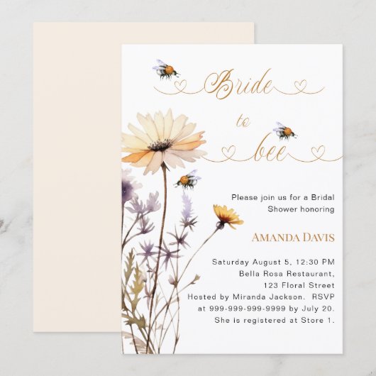 Bride to bee wildflower ivory garden bridal shower einladung (Vorne/Hinten)