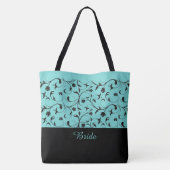 Bride Tote Bag Aqua & Black Scrolls Tasche (Rückseite)