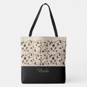 Bride Tote Tag Beige & Brown Scrolls Tasche