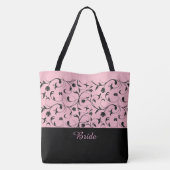 Bride Tote Tag Pink & Black Scrolls Tasche (Rückseite)