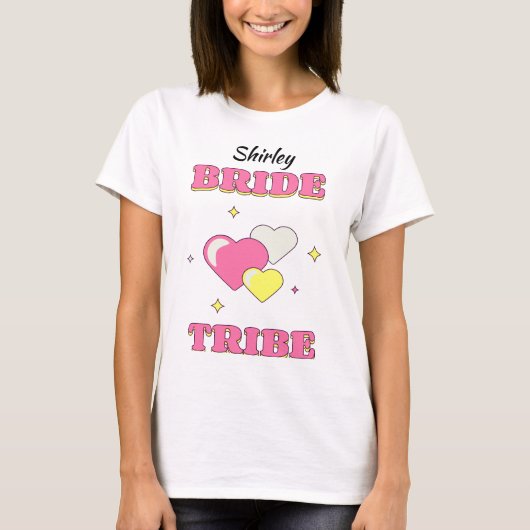 BRIDE TRIBE Bachelorette/Hen bearbeitbarer Name T-Shirt (Vorderseite)