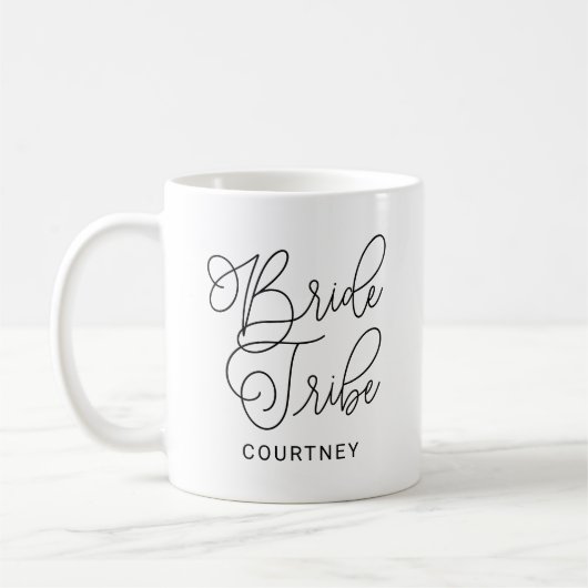 Bride Tribe Black Modern Script Custom Wedding Kaffeetasse (Links)