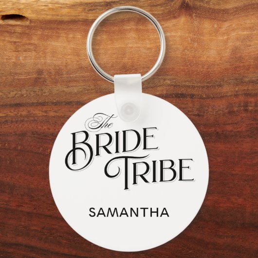 Bride Tribe Black Script Custom Bridesmaid Wedding Schlüsselanhänger (Vorderseite)