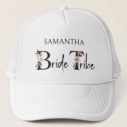 Bride Tribe Boho Floral Letters Bachelorette Truckerkappe (Vorderseite)