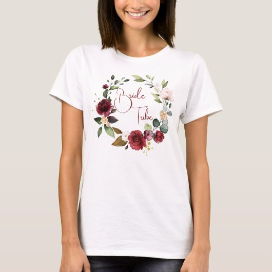 Bride Tribe Burgundy Floral Wedding T - Shirt (Vorderseite)